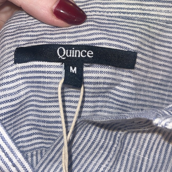 Quince ladies NWT 100% European Linen Blue Pinstripe ShirtDress. Medium. - Picture 10 of 12